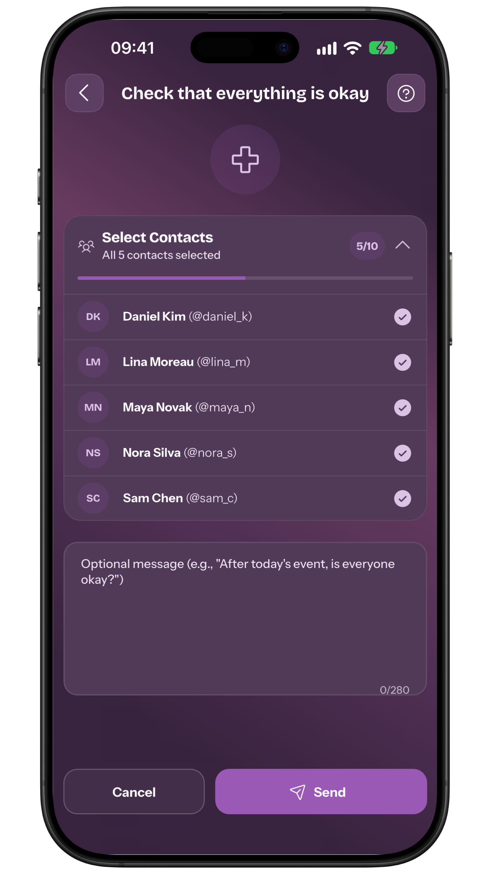 Selecting recipient contacts in the app