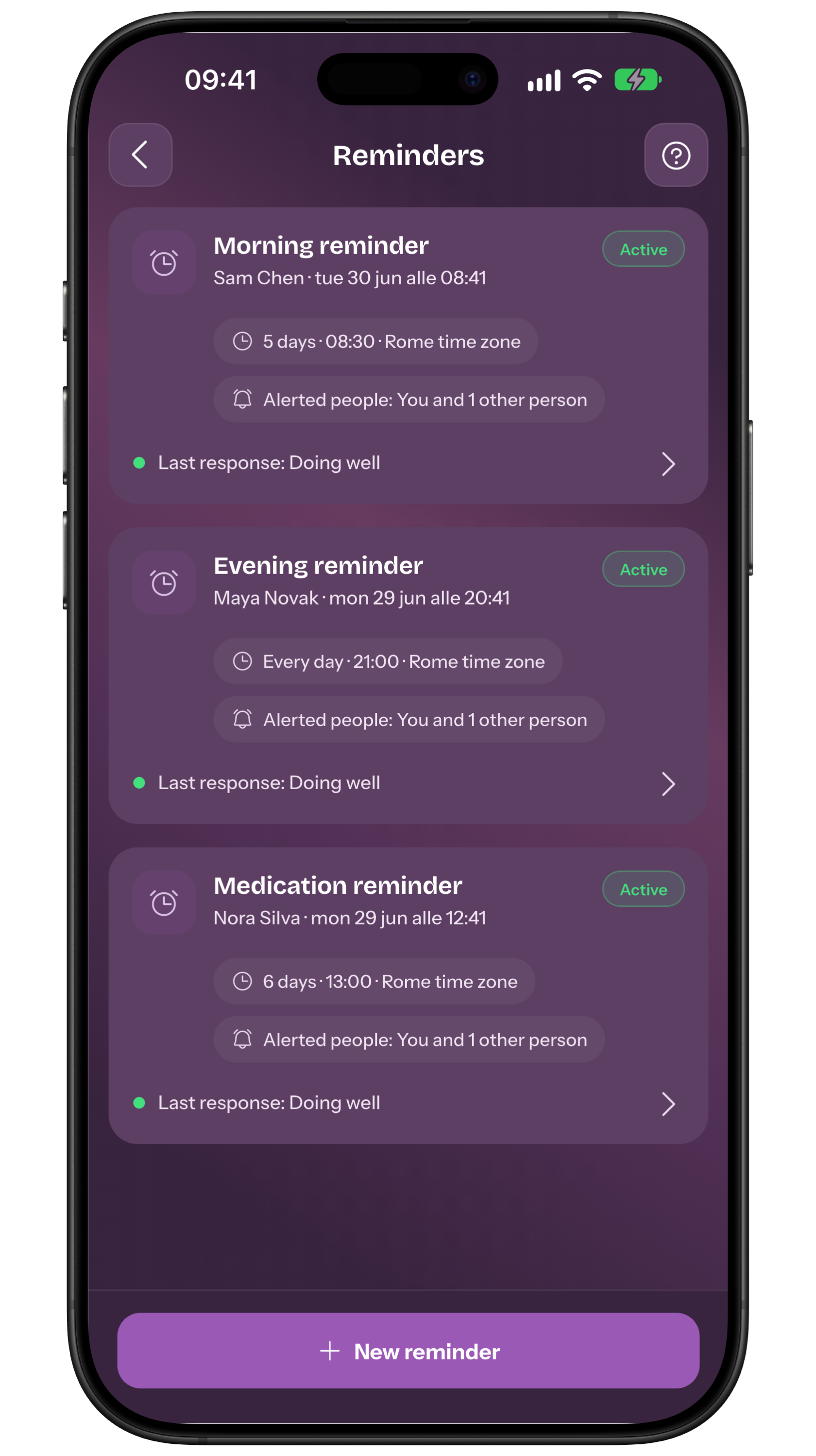 Recurring reminders list