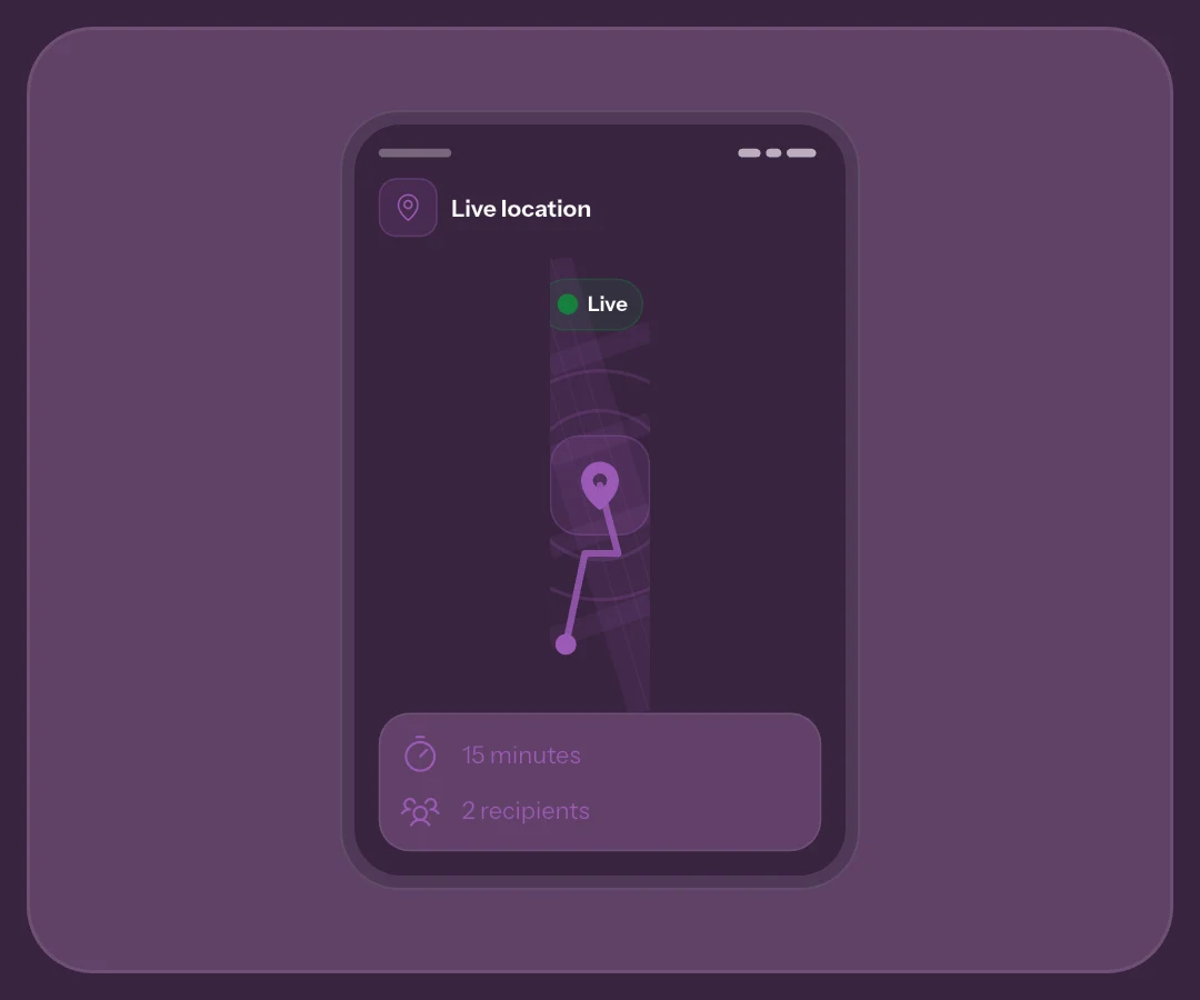 What’s New live-sharing graphic with duration and recipients